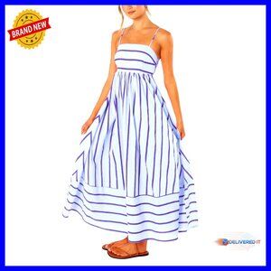 Striped Maxi Dress with Smocked Back Spaghetti Strap Cut Out Swing Hem